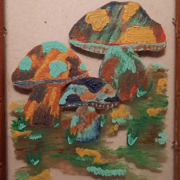 6in x  8 in vintage frame with original Mushroom painting by Nicole K - Picture 3 of 6